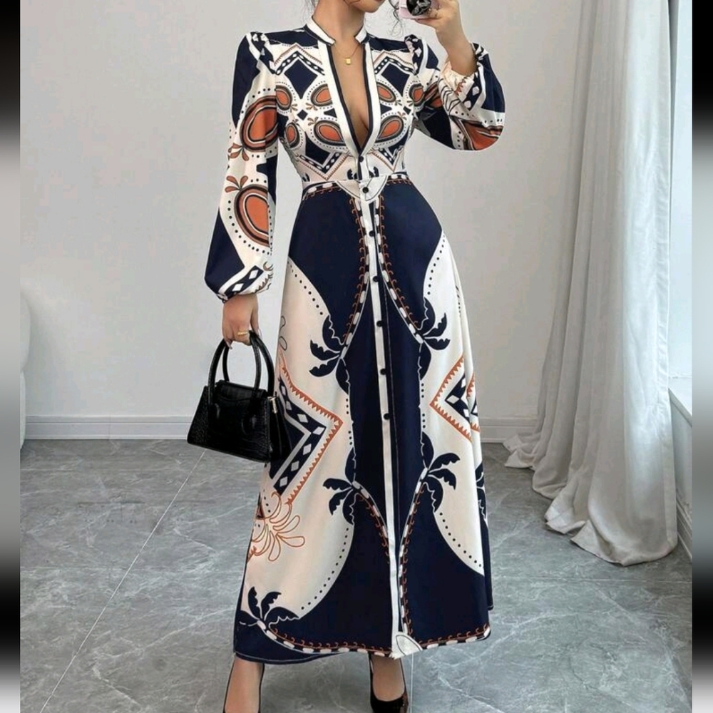 Elegant Navy and White Maxi Dress